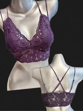 Pink Victoria’s Secret lace bralette sports bra tank strappy back plum purple XS